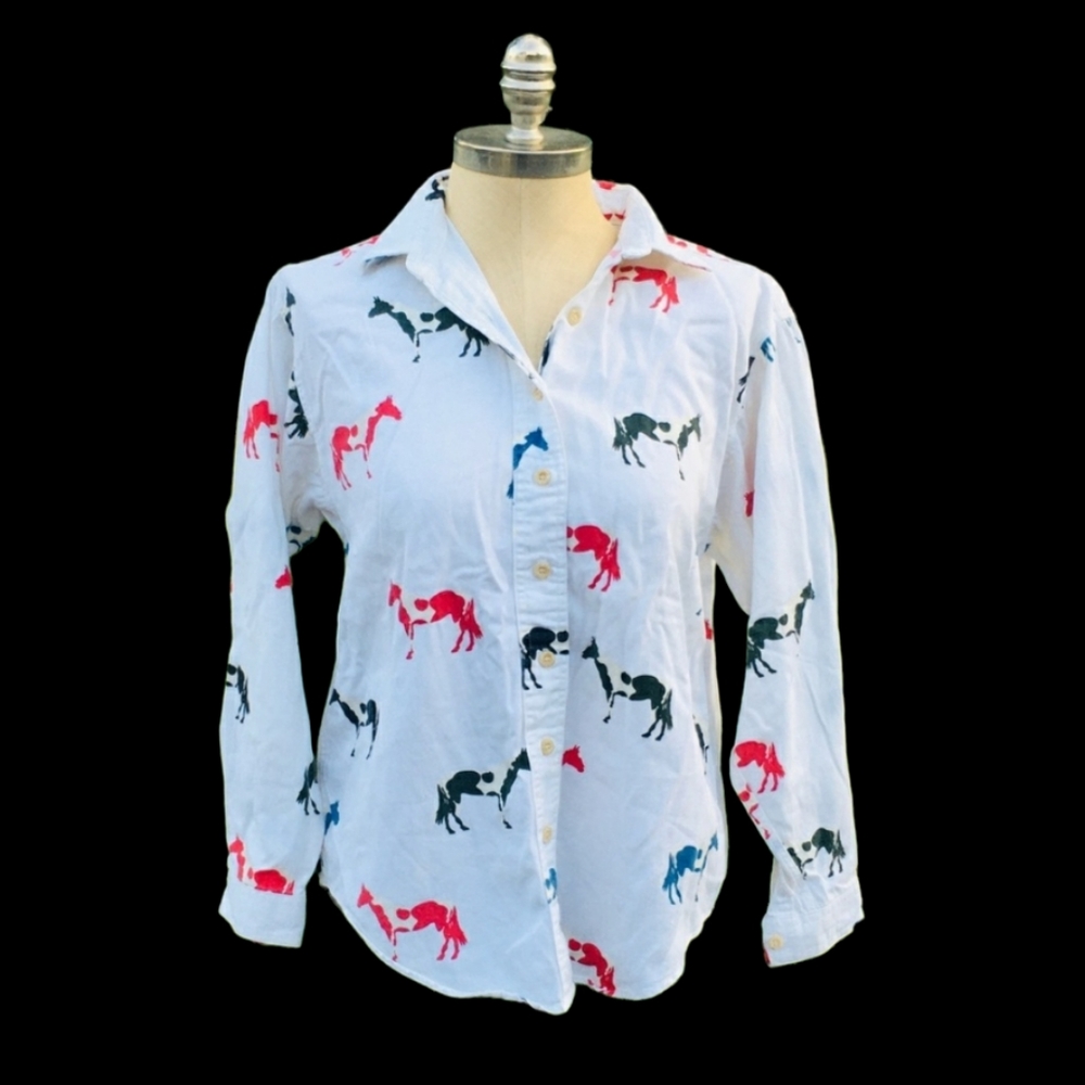 Vintage Barn Fly Western Horse Button Down Cotton Long SleeveShirt Top Small USA